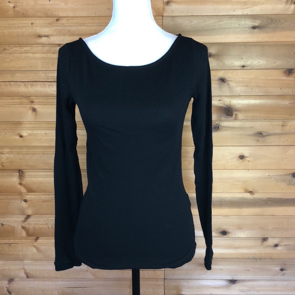 Free People Long Sleeve ribbed shirt black